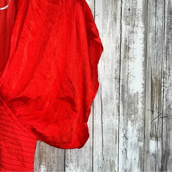 Lulus City Views Red Tie-Back Short Batwing-Sleeve Smocked Top - Picture 5 of 9
